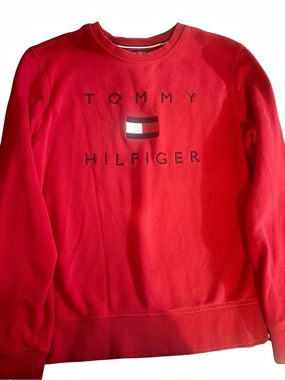 Tommy Hilfiger Flag Logo Crewneck Sweatshirt Red Logo Sweatshirt Like New large
